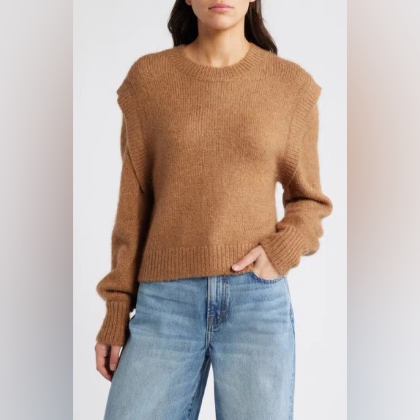 Treasure & Bond Shoulder Detail Crewneck Sweater Brown Bear Size Large